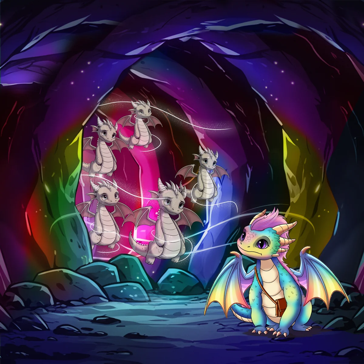 Dragon spirit friends illustration