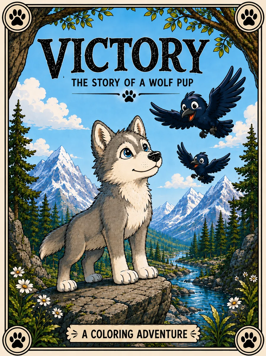 Wolf adventure coloring book cover illustration