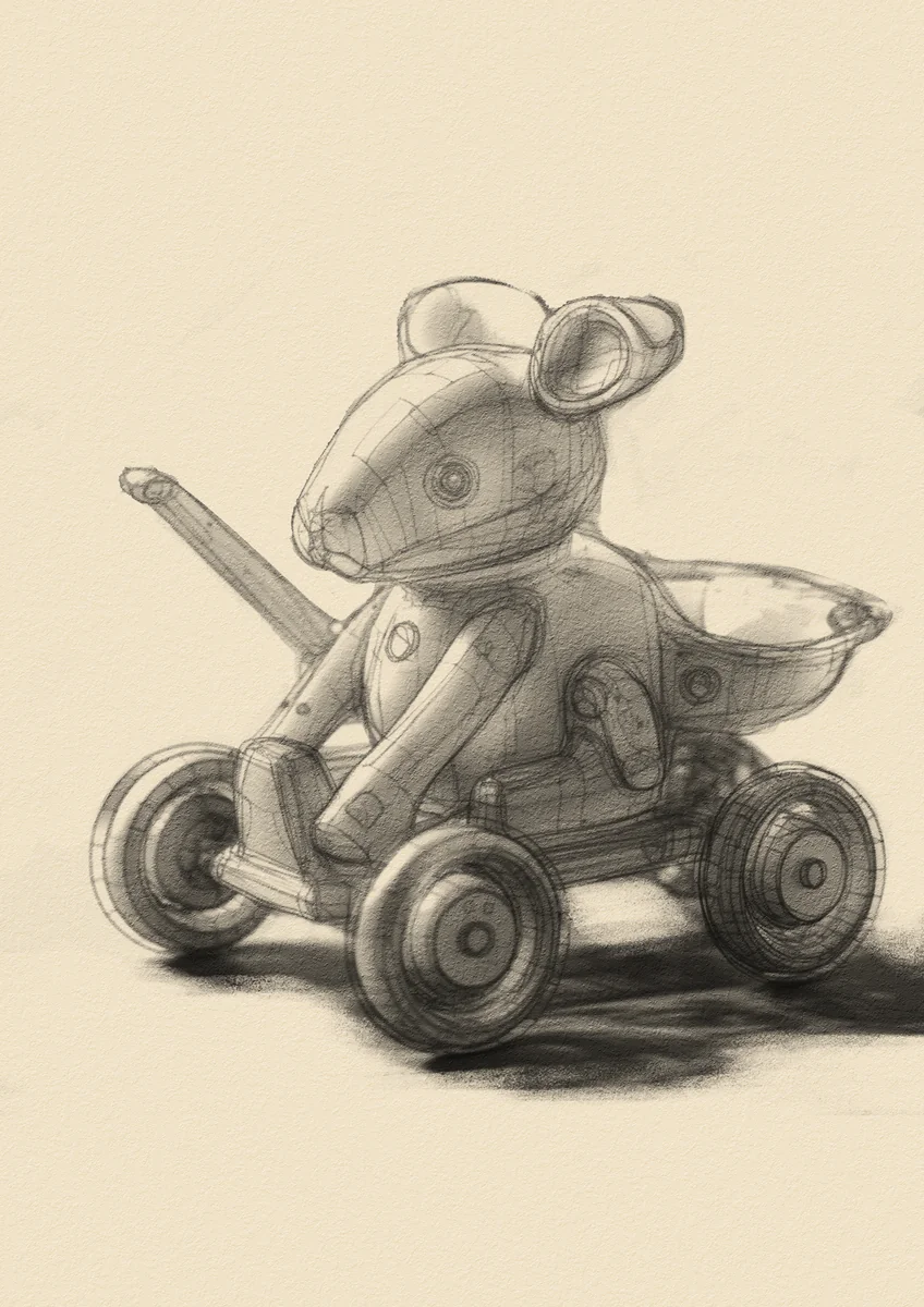 Graphite toy mouse illustration