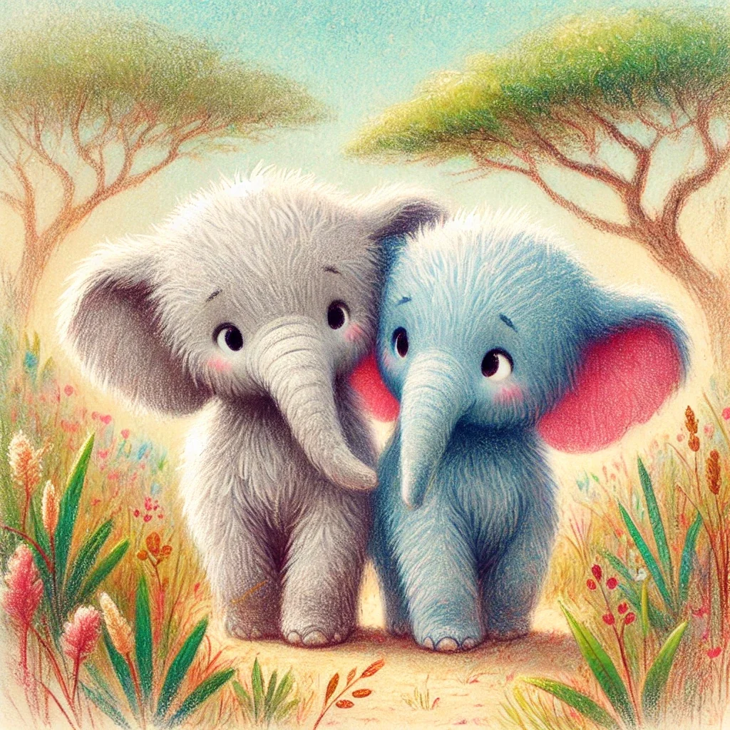 Two young elephants standing together