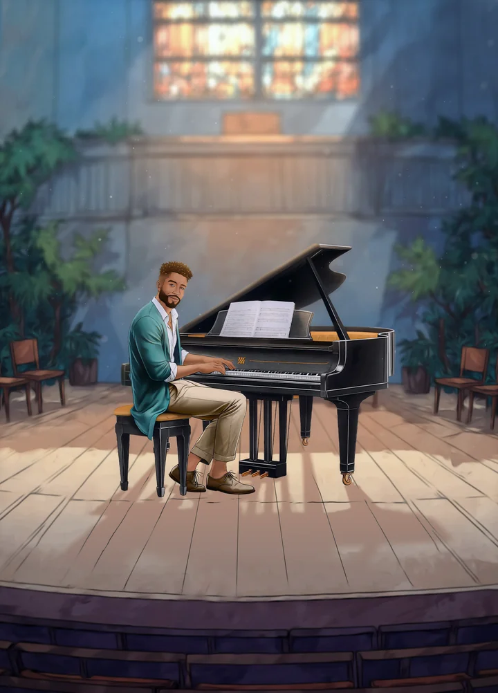 Pianist on stage illustration