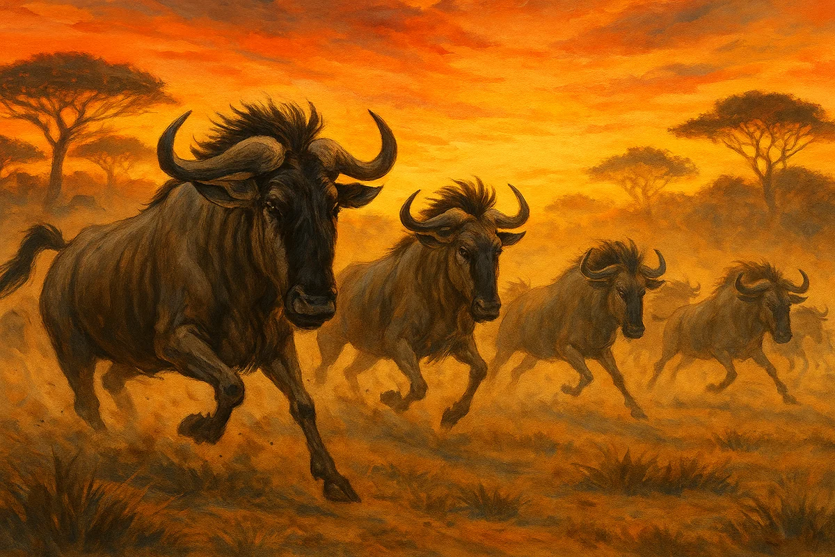 Running wildebeest illustration