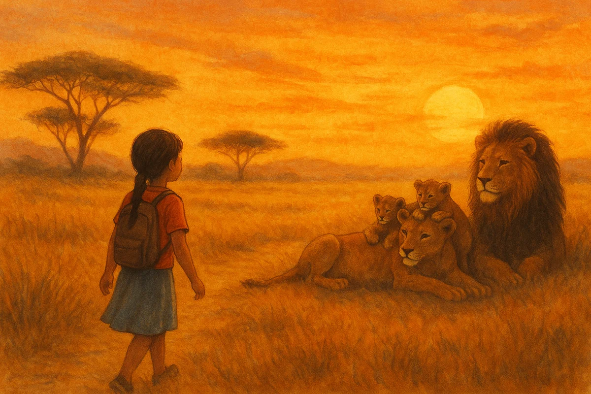 Safari lion family illustration